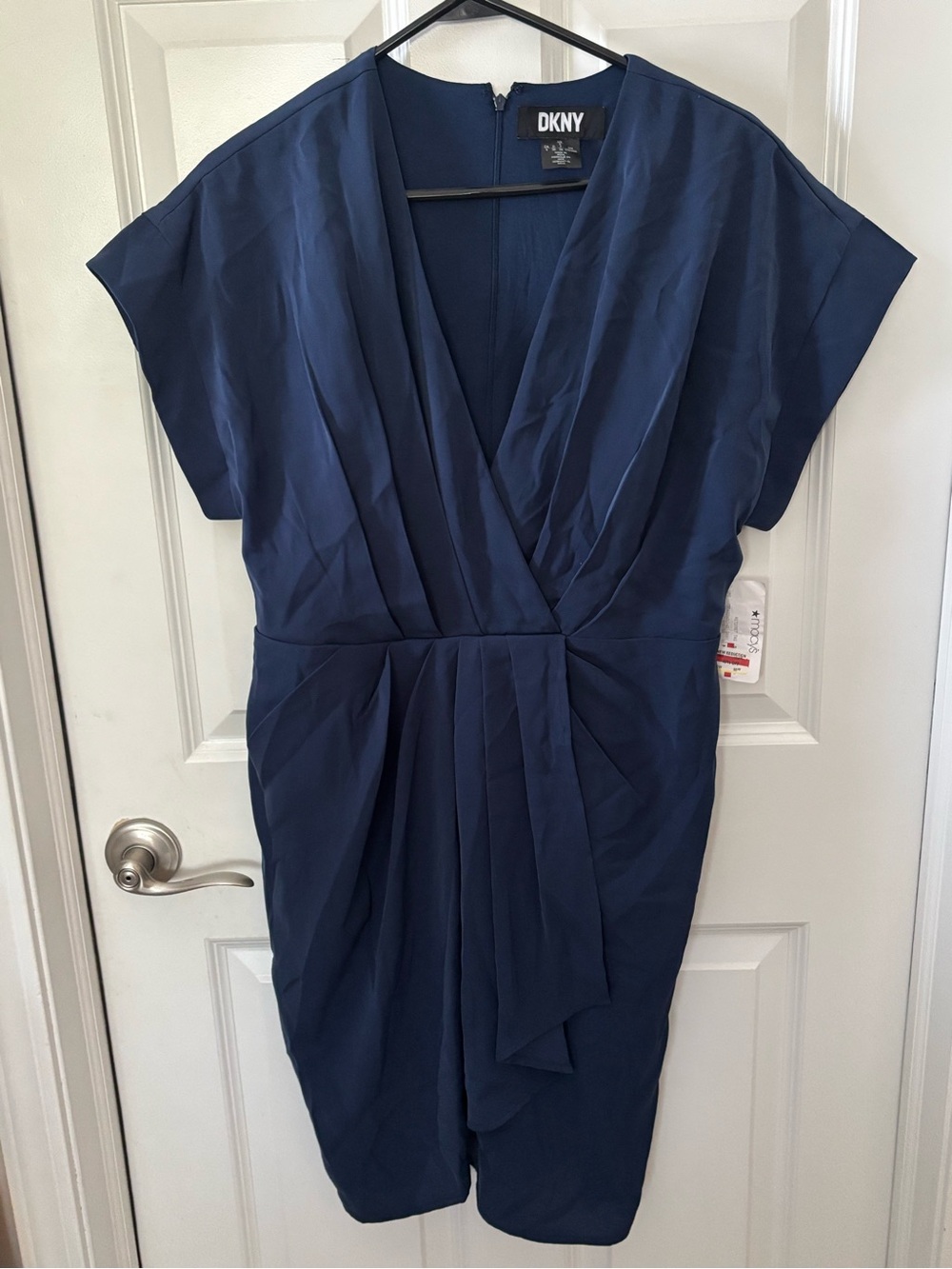 DKNY Navy Wrap-Front Midi Dress